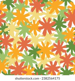 Seamless motif abstract colorful pattern illustration. Floral in blue, green and orange. 