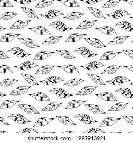 Seamless motif drawing leaves pattern, Vector drawing sketch design for decoration background.