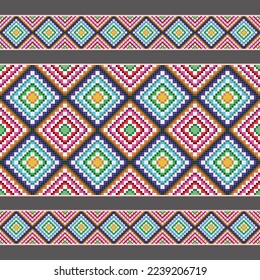 Seamless motif ethnic handmade border. Ethnic leaf floral background art. folk embroidery, Mexican, Peruvian, Indian, Asia, Moroccan, Turkey, and Uzbek embroidery pattern. Aztec geometric art.