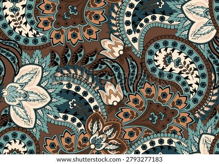 Seamless motif pattern design. Hand draw paisley background.