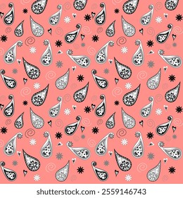 Seamless motif pattern illustration. Paisley  elements texture repeated. Ethnic flowers element folkloric antique vintage.
