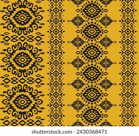 
Patrón de motivos sin costuras. Impresión vectorial de estilo étnico amarillo y negro repetitivo. Ropa textil estampado.

