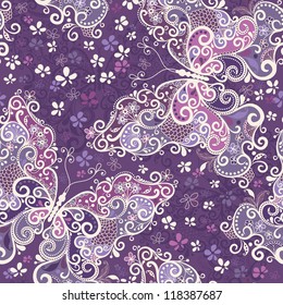 Seamless motley pattern with big butterflies and flowers (vector)