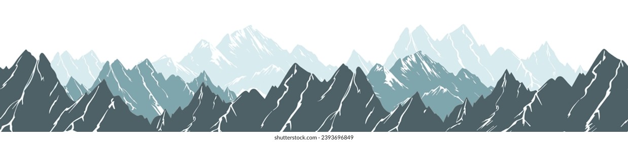 Seamless mountain background. Hand drawing. Not AI. Vector illustration