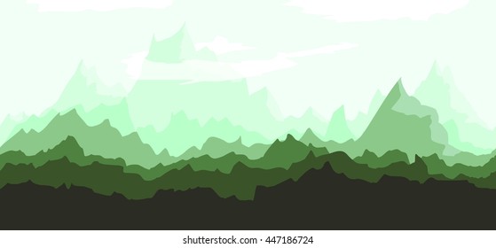 Seamless Mountain border landscape background for game, web in green colors