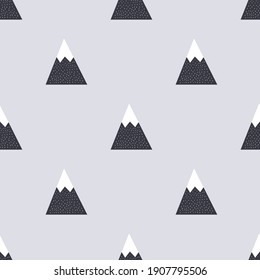 Seamless mountain forest pattern background. Vector design for paper, cover, wallpaper, fabric, textile, interior decor and other project.