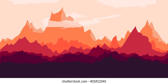 Seamless Mountain landscape background for game, web in warm colors