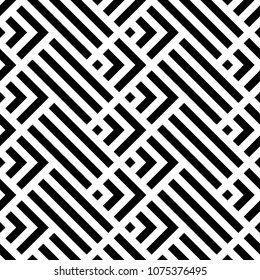 Seamless mountains, arrows, strokes pattern. Repeated chevrons, diamonds, angle brackets, curves, lines background. Ethnic ornament. Ancient window tracery motif. Digital paper, textile print. Vector.