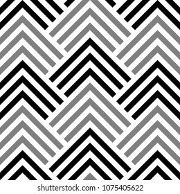 Seamless mountains, arrows, strokes pattern. Repeated chevrons, diamonds, angle brackets, curves, lines background. Ethnic ornament. Ancient window tracery motif. Digital paper, textile print. Vector.