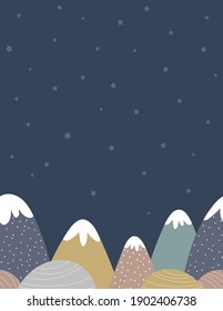 Seamless Mountains And Night Sky Background In Dusty Colors. For Nursery Room Wallpaper, Decoration, Web Banners, Poster, Etc.