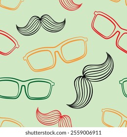 seamless moustache and glasses pattern background