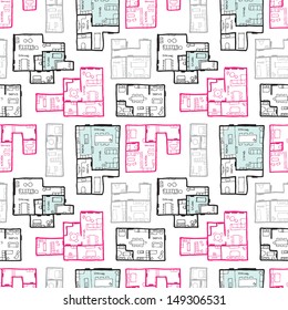Seamless moving house map architecture illustration decorative background pattern in vector