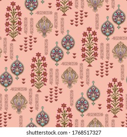 Seamless Mughal Floral Motif Pattern On Digital Background