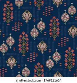 Seamless mughal floral Motif pattern on digital background