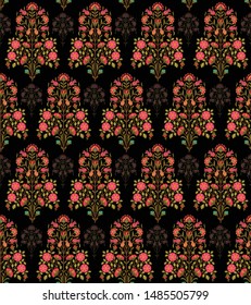 seamless mughal flower pattern design black  background