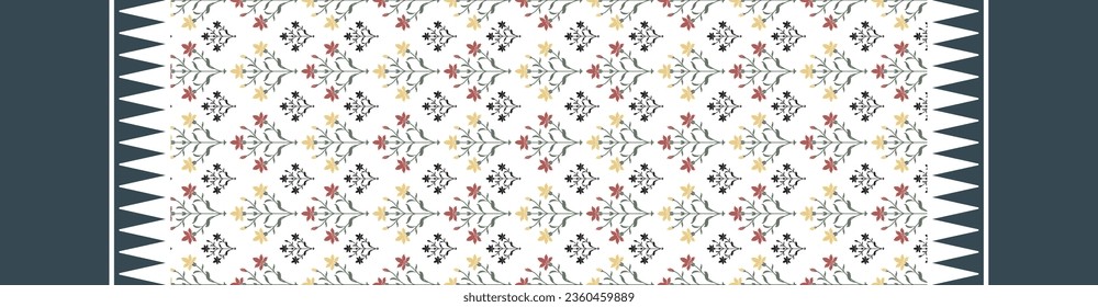 Seamless Mughal motif pattern with set of borders , beautiful saree dupatta print 
