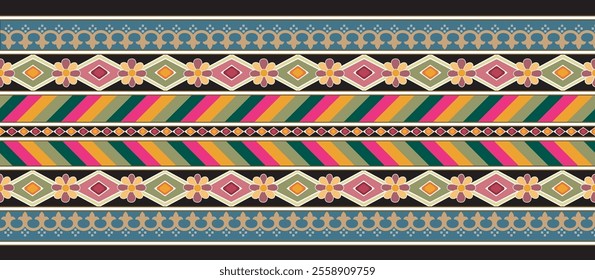 Seamless Mughal multicolor Border pattern  