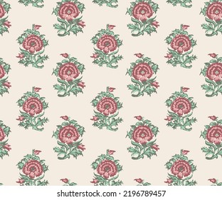 seamless mughal red flower pattern design cream background seamless Indian mughal flower motif pattern