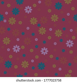 Flores multicolor impecables con diseño de patrones vectores de fondo rosa oscuro. Ideal para tejidos, textiles, fondo, papel pintado, giftwrap,