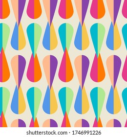 Seamless Multi Vibrant Colors Retro Rain Drop Overlapping Pattern in Beige Background