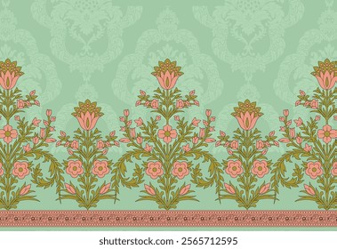 Seamless multicolor borders and baroque illustrations for covers, fabric, textile, wrapping paper, wallpapers, gift wraps, and backgrounds.