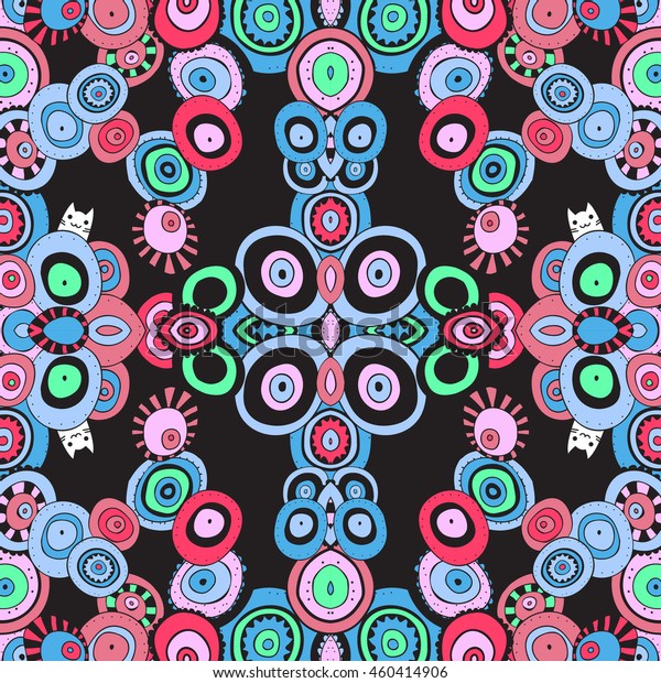 Seamless Multicolor Doodle Pattern Psychedelic Hand Stock Vector Royalty Free