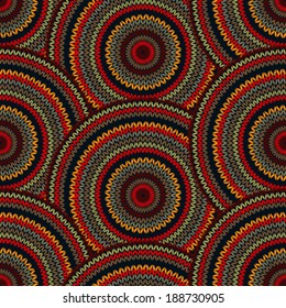 Seamless Multicolor Ethnic Geometric Knitted Pattern. Style Circle Background 