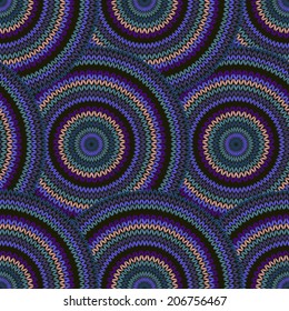 Seamless Multicolor Ethnic Geometric Knitted Pattern. Style Circle Blue Violet Green Pink Black Grey Background