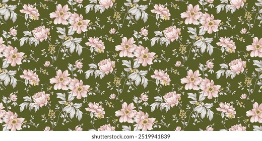Seamless Multicolor Exotic Hand Drawn Floral Seamless Pattern