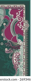 Un patrón floral multicolor sin costuras con un borde decorativo, diseñado para la impresión de telas, ropa y proyectos de textiles para el hogar.
