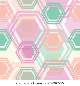 Seamless multicolor hexagons ornament. Vector. Patchwork style. Acrylic blanket.