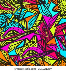 Seamless multicolor pattern. Seamless zentangle. Abstract  hand drawn background