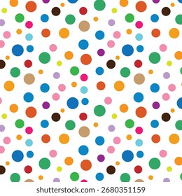 Seamless multicolor polka dot vector pattern, playful pastel fabric and kids stationery background.