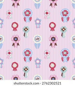 Seamless multicolor rosette ribbon pattern