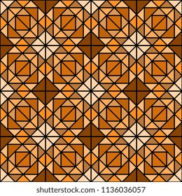 Seamless multicolor triangle pattern on black background. Graphic disigh. Trendy mosaic geometric background. Template for your design of tile, wallpapers, stained glass windows. Vector illustration