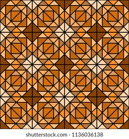 Seamless multicolor triangle pattern on black background. Graphic disigh. Trendy mosaic geometric background. Template for your design of tile, wallpapers, stained glass windows. Vector illustration