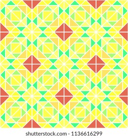 Seamless multicolor triangle pattern on white background. Trendy mosaic geometric background. Template for your design of tile, wallpapers, stained glass windows. Vector illustration