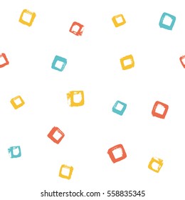 Seamless multicolored baby vector free hand doodle square texture, dry brush ink art.