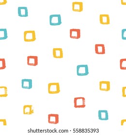 Seamless multicolored baby vector free hand doodle square texture, dry brush ink art.