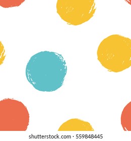 Seamless multicolored baby vector free hand doodle polka dot texture, dry brush ink art.