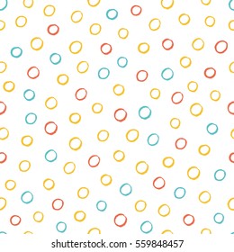 Seamless multicolored baby vector free hand doodle circle texture, dry brush ink art.
