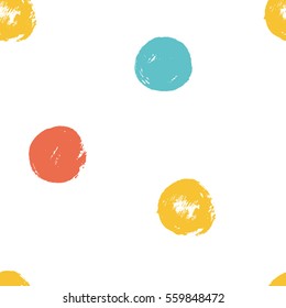 Seamless multicolored baby vector free hand doodle polka dot texture, dry brush ink art.
