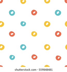 Seamless multicolored baby vector free hand doodle circle texture, dry brush ink art.