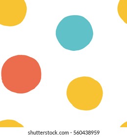 Seamless multicolored baby vector free hand doodle polka dot texture, dry brush ink art.