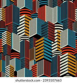 seamless multi-colored background texture in the form of multi-story buildings for the design of interiors and scenes in an urban style