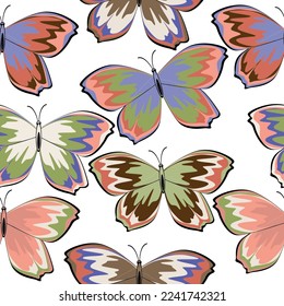 Seamless multicolored butterfly on white background. Seamless texture. Grunge. Vector eps 10