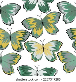 Seamless multicolored butterfly on white background. Carnival butterfly, festive seamless pattern. 