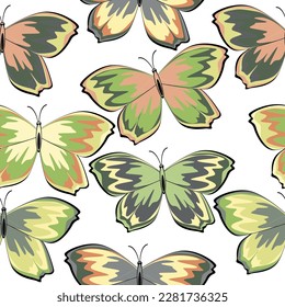 Seamless multicolored butterfly on white background. Butterfly seamless pattern. 