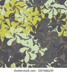 Seamless multicolored camouflage from groups of radially divergent spots.