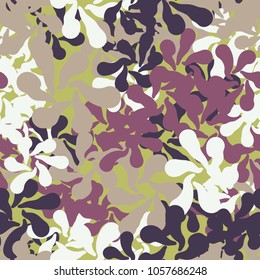 Seamless multicolored camouflage from groups of radially divergent spots.